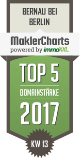 MaklerCharts KW 13/2017 - wobau Wohnungs- und Baugesellschaft mbH Bernau ist TOP-5-Makler in Bernau bei Berlin