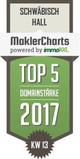 MaklerCharts KW 13/2017 - Hofmann Haus GmbH ist TOP-5-Makler in Schwäbisch Hall