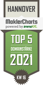 MaklerCharts KW 15/2021 - Kunze Immobilien e. K. ist TOP-5-Makler in Hannover