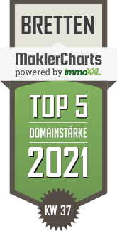 MaklerCharts KW 36/2021 - Achim Loos Immobilien & Hausverwaltung GmbH ist TOP-5-Makler in Bretten
