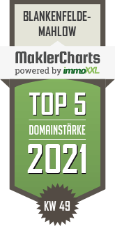 MaklerCharts KW 48/2021 - immoeinfach.de Service GmbH ist TOP-5-Makler in Blankenfelde-Mahlow