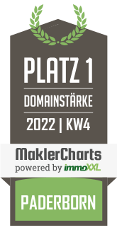 MaklerCharts KW 03/2022 - PB Immobilien Service GmbH ist bester Makler in Paderborn