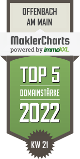 MaklerCharts KW 20/2022 - MainImmo24 – Immobilienmakler ist TOP-5-Makler in Offenbach am Main