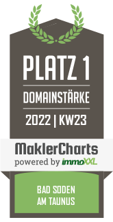 MaklerCharts KW 22/2022 - Bellevie Immobilien, Brigitte Honoré e.Kf. ist bester Makler in Bad Soden am Taunus