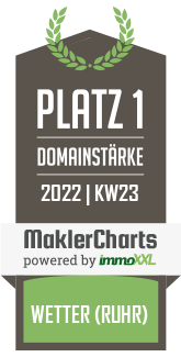 MaklerCharts KW 22/2022 - RuhrMaklerei Immobilien Sarah Kling ist bester Makler in Wetter (Ruhr)