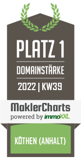 MaklerCharts KW 38/2022 - SAW Immobilien, Oliver Schwerdtfeger ist bester Makler in Köthen (Anhalt)