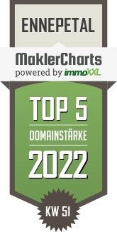MaklerCharts KW 50/2022 - Fritsch Immobilien Verwaltung & Vermittlung GmbH ist TOP-5-Makler in Ennepetal