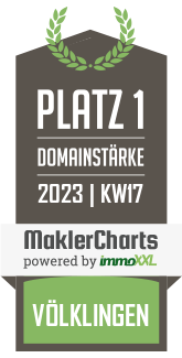 MaklerCharts KW 16/2023 - Gläs Immobilien GmbH ist bester Makler in Völklingen