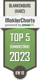 MaklerCharts KW 18/2023 - Stadt Blankenburg (Harz) ist TOP-5-Makler in Blankenburg (Harz)