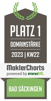 MaklerCharts KW 21/2023 - RE/MAX Germany - REF Real Estate Franchise GmbH ist bester Makler in Bad Sckingen