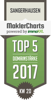 MaklerCharts KW 20/2017 - Wohnungsbaugenossenschaft Sangerhausen e. G. ist TOP-5-Makler in Sangerhausen