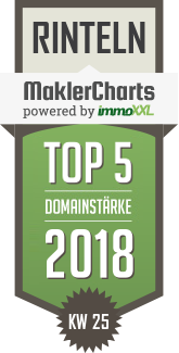 MaklerCharts KW 25/2018 - WohnWert21 ist TOP-5-Makler in Rinteln