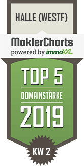 MaklerCharts KW 02/2019 - KreisWohnstttenGenossenschaft Halle (Westf.) eG ist TOP-5-Makler in Halle (Westf)