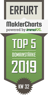 MaklerCharts KW 32/2019 - HUSER-SIMMEN Immobiliengesellschaft mbH ist TOP-5-Makler in Erfurt