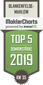 MaklerCharts KW 35/2019 - PLAZA IMMOBILIEN  ist TOP-5-Makler in Blankenfelde-Mahlow